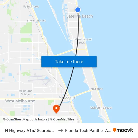N Highway A1a/ Scorpion Ct (Se Corner) to Florida Tech Panther Aquatic Center map