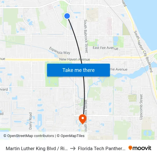 Martin Luther King Blvd / Rialto Pl (Nw Corner) to Florida Tech Panther Aquatic Center map