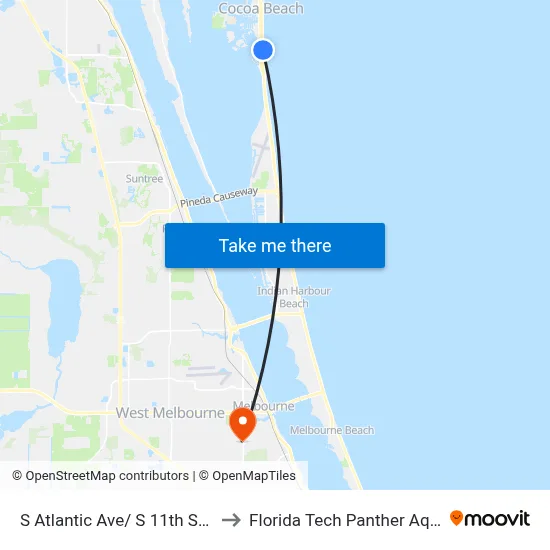 S Atlantic Ave/ S 11th St (Se Corner) to Florida Tech Panther Aquatic Center map