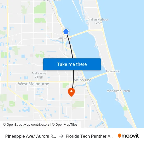 Pineapple Ave/ Aurora Rd NW Corner to Florida Tech Panther Aquatic Center map