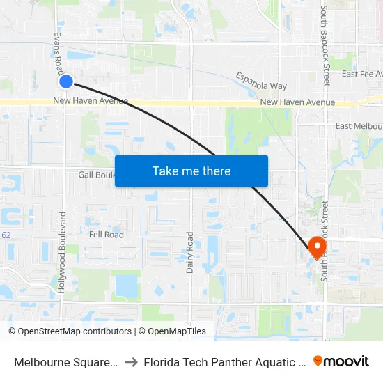 Melbourne Square Mall to Florida Tech Panther Aquatic Center map