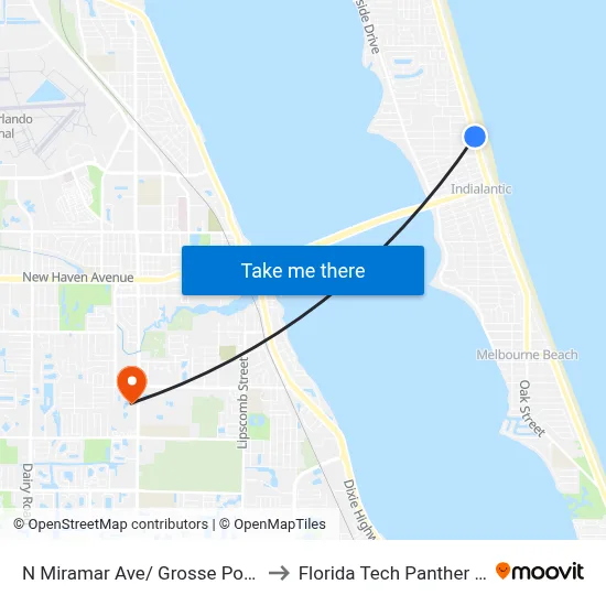 N Miramar Ave/ Grosse Point Ave (Se Corner) to Florida Tech Panther Aquatic Center map