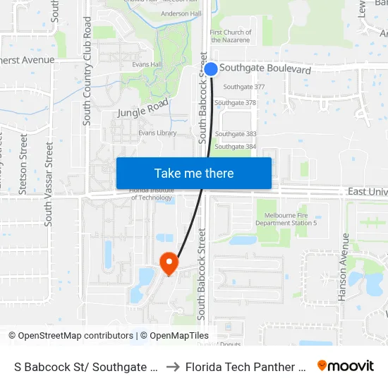 S Babcock St/ Southgate Blvd (Se Corner) to Florida Tech Panther Aquatic Center map