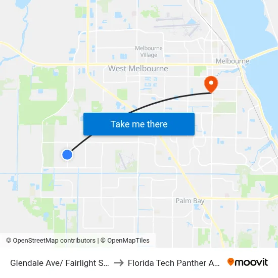 Glendale Ave/ Fairlight St (Sw Corner) to Florida Tech Panther Aquatic Center map