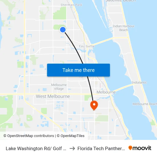 Lake Washington Rd/ Golf Isle Dr (Nw Corner) to Florida Tech Panther Aquatic Center map