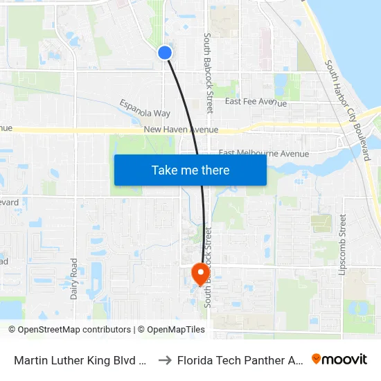 Martin Luther King Blvd @ Legacy Apts to Florida Tech Panther Aquatic Center map