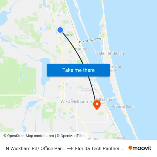 N Wickham Rd/ Office Park Pl (Ne Corner) to Florida Tech Panther Aquatic Center map
