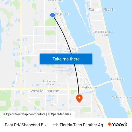 Post Rd/ Sherwood Blvd (Se Corner) to Florida Tech Panther Aquatic Center map