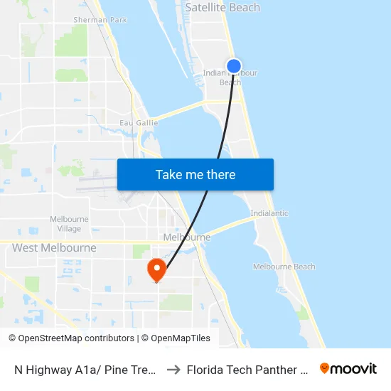 N Highway A1a/ Pine Tree Dr (Nw Corner) to Florida Tech Panther Aquatic Center map