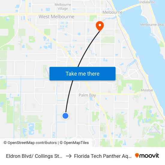 Eldron Blvd/ Collings St (Se Corner) to Florida Tech Panther Aquatic Center map
