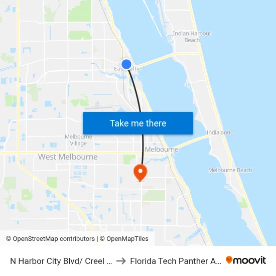 N Harbor City Blvd/ Creel St (Nw Corner) to Florida Tech Panther Aquatic Center map