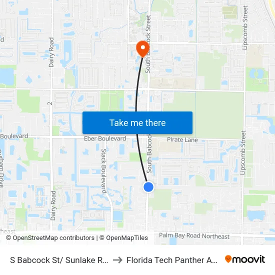 S Babcock St/ Sunlake Rd (Se Corner) to Florida Tech Panther Aquatic Center map