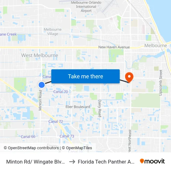 Minton Rd/ Wingate Blvd (Se Corner) to Florida Tech Panther Aquatic Center map