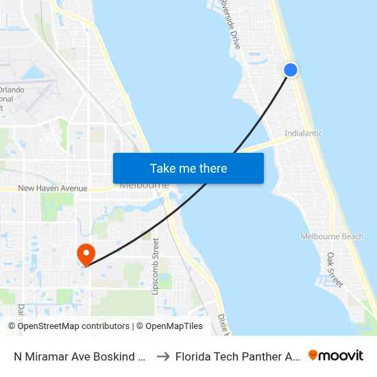 N Miramar Ave Boskind Rd (Ne Corner) to Florida Tech Panther Aquatic Center map