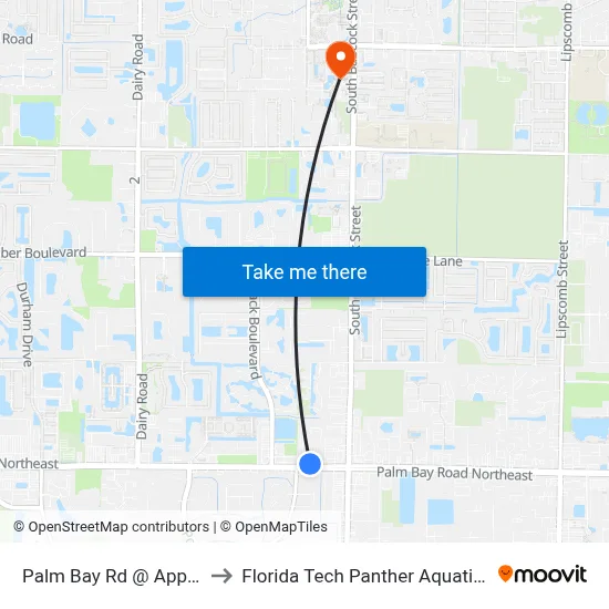 Palm Bay Rd @ Applebees to Florida Tech Panther Aquatic Center map