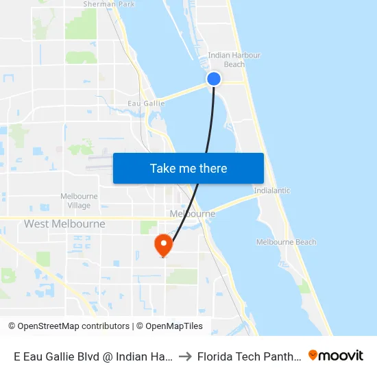 E Eau Gallie Blvd @ Indian Harbour Pl Shopping Center to Florida Tech Panther Aquatic Center map