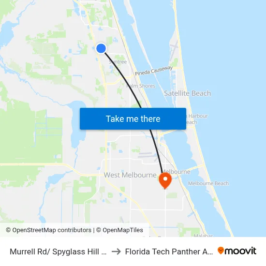 Murrell Rd/ Spyglass Hill Rd (Ne Corner) to Florida Tech Panther Aquatic Center map