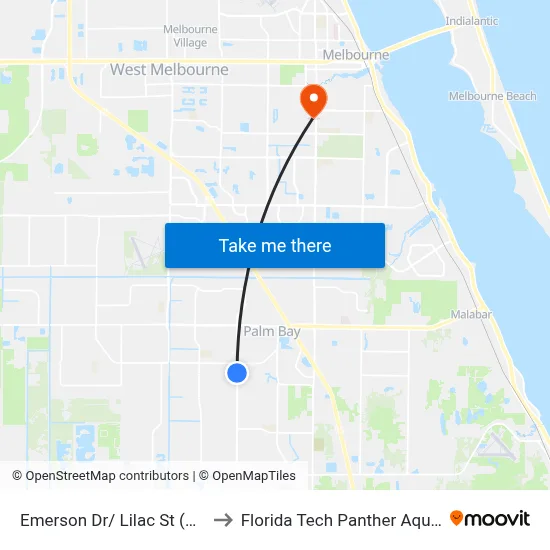 Emerson Dr/ Lilac St (Nw Corner) to Florida Tech Panther Aquatic Center map