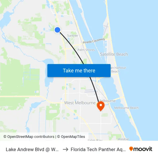 Lake Andrew Blvd @ Walmart Viera to Florida Tech Panther Aquatic Center map
