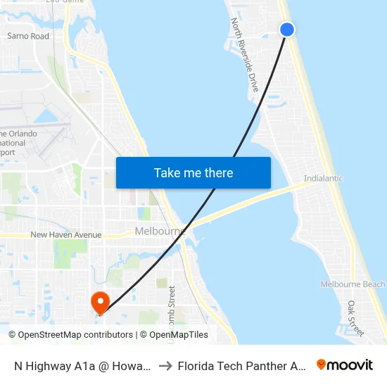 N Highway A1a @ Howard Futch Park to Florida Tech Panther Aquatic Center map