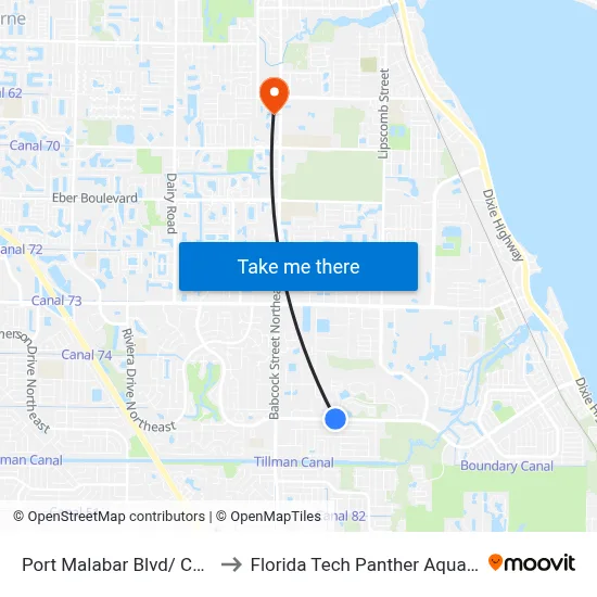 Port Malabar Blvd/ Chello Ave to Florida Tech Panther Aquatic Center map
