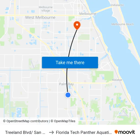 Treeland Blvd/ San Fillippo to Florida Tech Panther Aquatic Center map