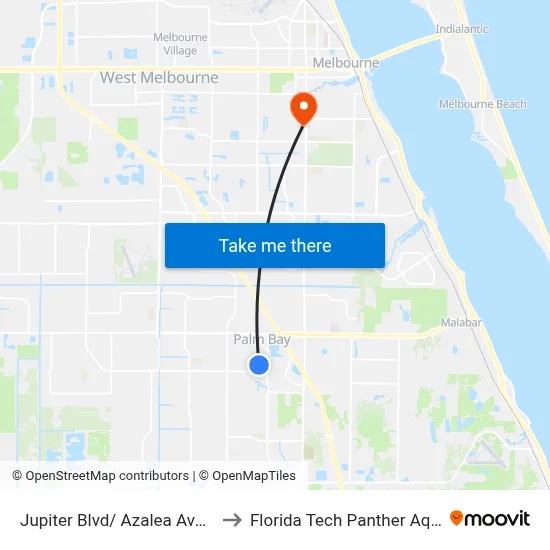 Jupiter Blvd/ Azalea Ave (Ne Corner) to Florida Tech Panther Aquatic Center map