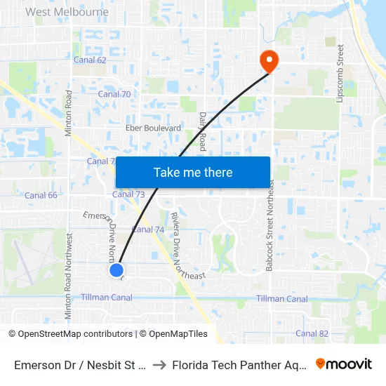 Emerson Dr / Nesbit St (Se Corner) to Florida Tech Panther Aquatic Center map