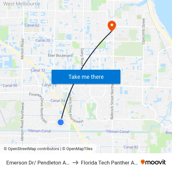 Emerson Dr/ Pendleton Ave (Sw Corner) to Florida Tech Panther Aquatic Center map