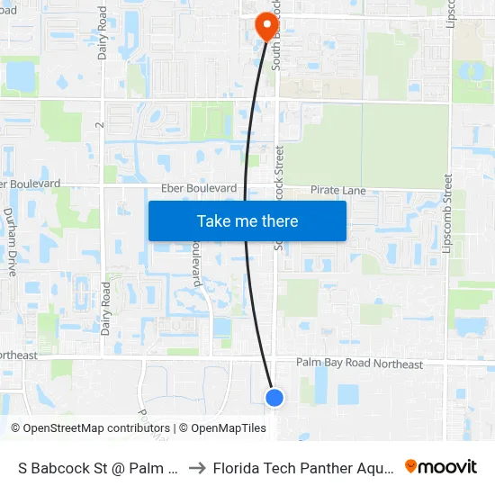 S Babcock St @ Palm Bay Plaza to Florida Tech Panther Aquatic Center map