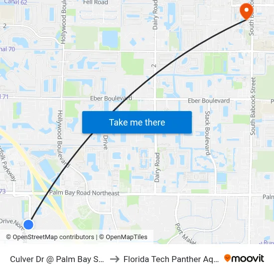 Culver Dr @ Palm Bay Senior Center to Florida Tech Panther Aquatic Center map