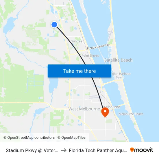 Stadium Pkwy @ Veterans Clinic to Florida Tech Panther Aquatic Center map