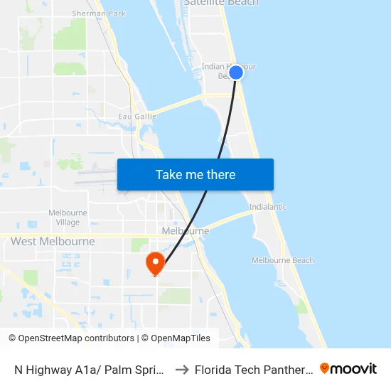 N Highway A1a/ Palm Springs Blvd (Se Corner) to Florida Tech Panther Aquatic Center map