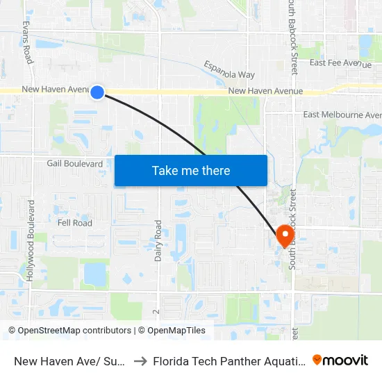 New Haven Ave/ Sunset Dr to Florida Tech Panther Aquatic Center map