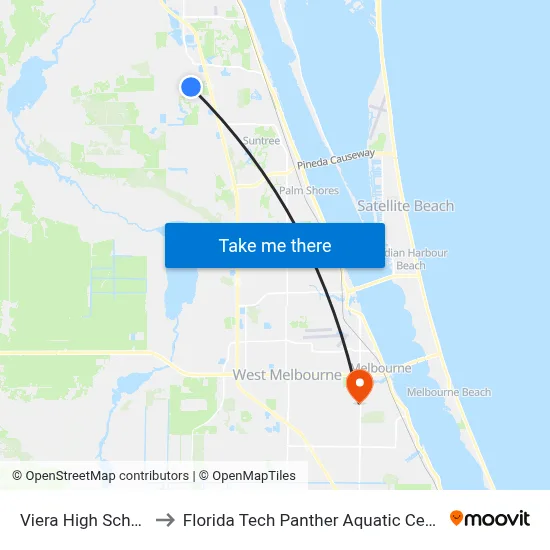 Viera High School to Florida Tech Panther Aquatic Center map