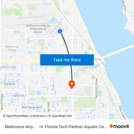 Melbourne Airport to Florida Tech Panther Aquatic Center map