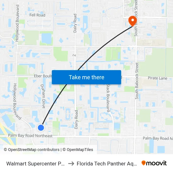 Walmart Supercenter Palm Bay Rd to Florida Tech Panther Aquatic Center map