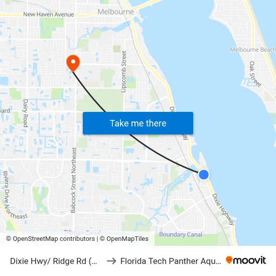 Dixie Hwy/ Ridge Rd (Nw Corner) to Florida Tech Panther Aquatic Center map