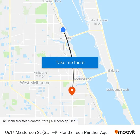 Us1/ Masterson St (Se Corner) to Florida Tech Panther Aquatic Center map
