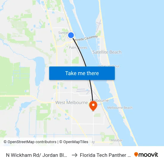 N Wickham Rd/ Jordan Blass Dr (Se Corner) to Florida Tech Panther Aquatic Center map