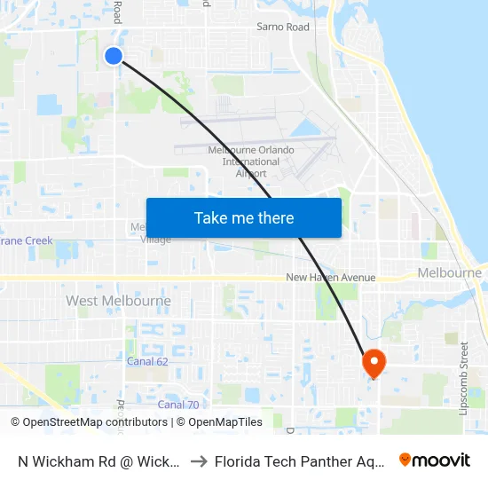 N Wickham Rd @ Wickham Green to Florida Tech Panther Aquatic Center map