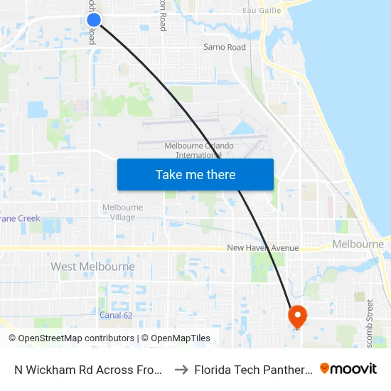 N Wickham Rd Across From Melbourne Village to Florida Tech Panther Aquatic Center map