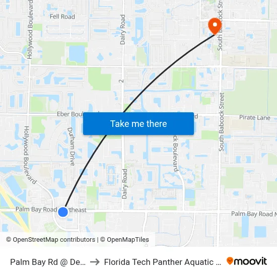 Palm Bay Rd @ Dennys to Florida Tech Panther Aquatic Center map