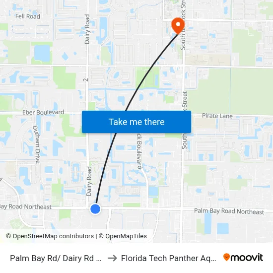 Palm Bay Rd/ Dairy Rd (Se Corner) to Florida Tech Panther Aquatic Center map