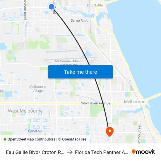 Eau Gallie Blvd/ Croton Rd (Nw Corner) to Florida Tech Panther Aquatic Center map