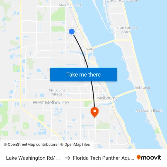 Lake Washington Rd/ Rustic Way to Florida Tech Panther Aquatic Center map