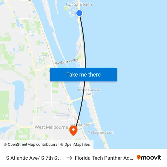 S Atlantic Ave/ S 7th St (Ne Corner) to Florida Tech Panther Aquatic Center map