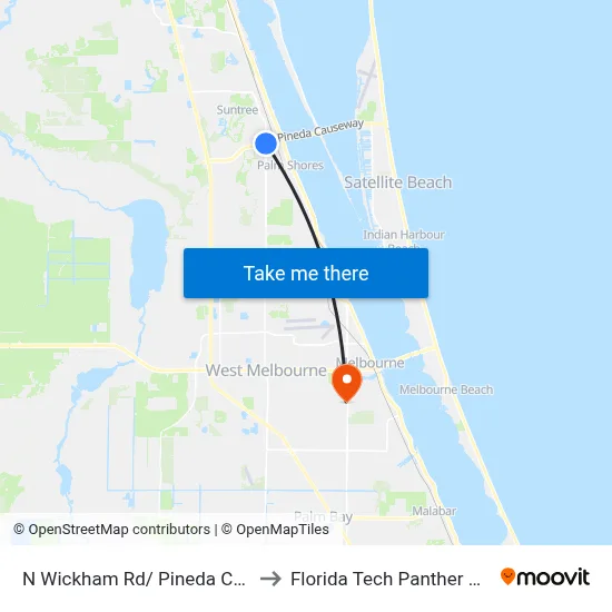N Wickham Rd/ Pineda Cswy (Se Corner) to Florida Tech Panther Aquatic Center map
