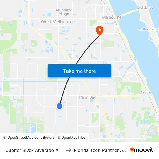 Jupiter Blvd/ Alvarado Ave (Ne Corner) to Florida Tech Panther Aquatic Center map