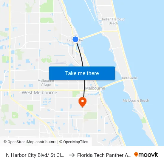 N Harbor City Blvd/ St Clair St SE Corner to Florida Tech Panther Aquatic Center map